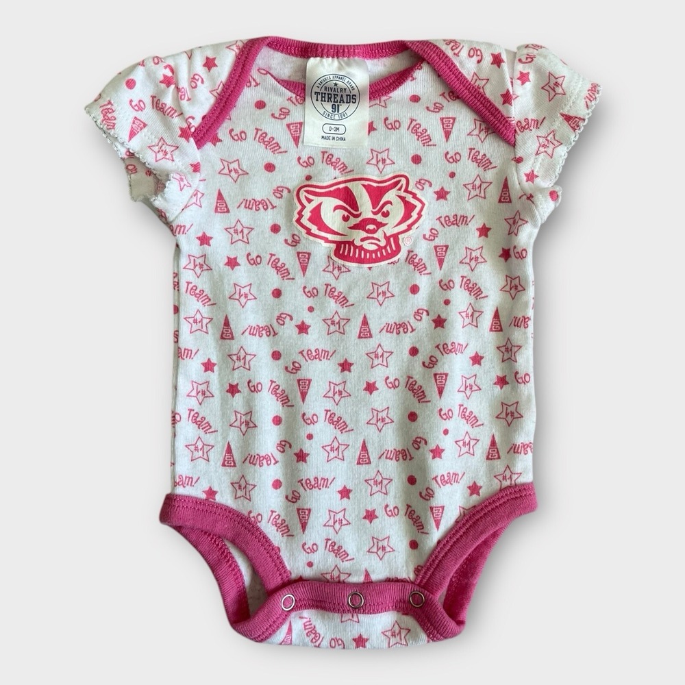 Rivalry Threads Wisconsin Badgers Baby Bodysuit Pink White 0-3M Go Team Mascot